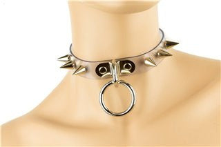 cone spike bondage ring clear vinyl cyber collar