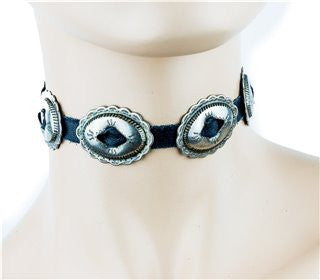 SHE SELLS SANCTUARY CONCHO CHOKER (SILVER HARDWARE)